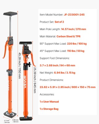 VEVOR Δύο Ρυθμιζόμενοι Τηλεσκοπικοί Υποστηρικτικοί Βραχίονες (64.5-... VEVOR Δύο Ρυθμιζόμενοι Τηλεσκοπικοί Υποστηρικτικοί Βραχίονες (64.5-...