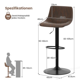 Costway Σετ 2 Ρυθμιζόμενα Περιστρεφόμενα Σκαμπό Μπαρ με Πλάτη και Υ...