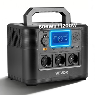 VEVOR Φορητός Σταθμός Ενέργειας 1200W, Γεννήτρια 806Wh LiFePO4 με 9...