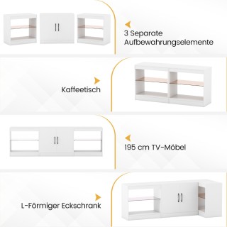Costway Τραπέζι Τηλεόρασης 3 σε 1 για Οθόνες έως 85 Ίντσες με LED Φ...