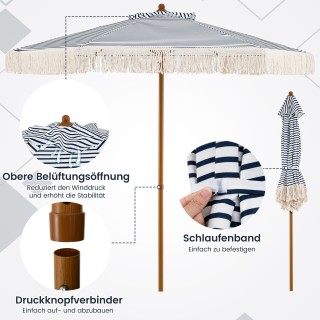 Costway Ομπρέλα κήπου 2 μ. με κρόσσια, 6 ακτίνες και μεταλλικό ιστό...