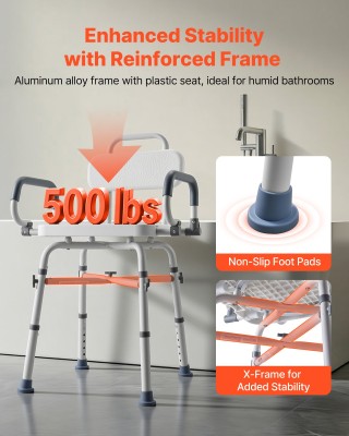 VEVOR Περιστρεφόμενη Καρέκλα Μπάνιου με Μπράτσα και Πλάτη, Βαρέως Τ...