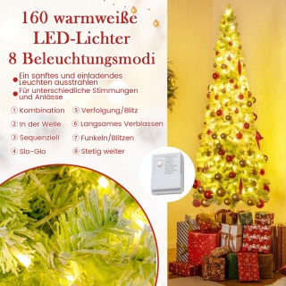 Costway Τεχνητό Χριστουγεννιάτικο Δέντρο 210 εκ με Φωτισμό και Χιόν...