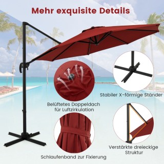 Costway Περιστρεφόμενη Κόκκινη Ομπρέλα Κήπου 300x300cm με Μανιβέλα ... Costway Περιστρεφόμενη Κόκκινη Ομπρέλα Κήπου 300x300cm με Μανιβέλα ...