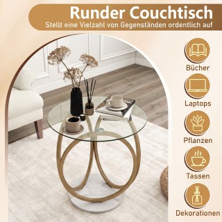 Costway Μινιμαλιστικό γυάλινο τραπεζάκι σαλονιού με γεωμετρική χρυσ...