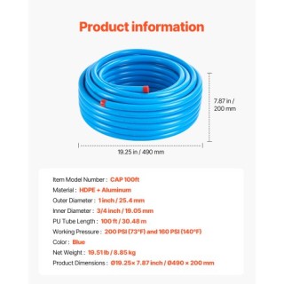 VEVOR  Σετ Αεροσυμπιεστή 3/4 x 100FT HDPE/Αλουμίνιο Σύστημα Αγωγών ...
