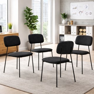 BAKAJI Σετ 4 Μαύρες Καρέκλες Παρίσι με Ύφασμα, Μεταλλική Δομή και Ε...