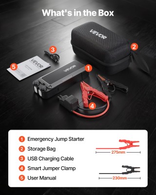 VEVOR Εκκινητής Μπαταρίας 4000A, Φορητή Συσκευή Εκκίνησης 12V με Φα...