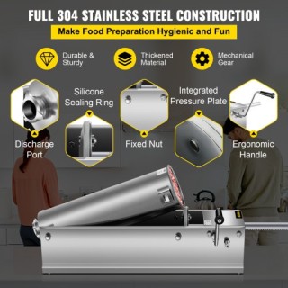 VEVOR Μηχανή Γεμίσματος Λουκάνικων 7L Ανοξείδωτη Οριζόντια Χειροκίν...