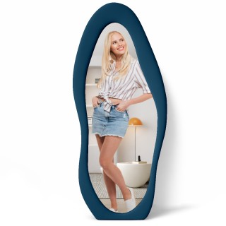 Shally Dogan Μεγάλος Κυματιστός Καθρέφτης με Μπλε Βελούδινη Κορνίζα...