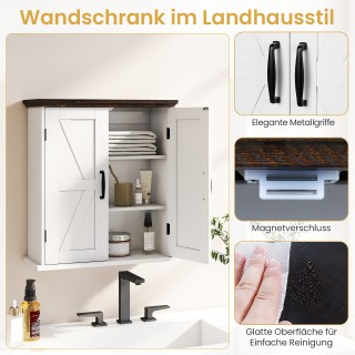 Costway Λευκό Κρεμαστό Ντουλάπι Τοίχου Μπάνιου σε Στυλ Αγροικίας με...