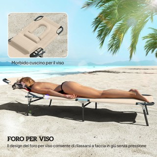 Outsunny Πτυσσόμενη Ξαπλώστρα Ήλιου με Μαξιλάρι Προσώπου και Ρυθμιζ...