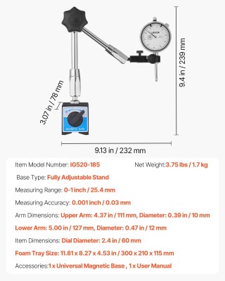 VEVOR Δείκτης Ακριβείας 60mm με Βάση Μαγνητική, Ακρίβεια 0.001 ίντσ... VEVOR Δείκτης Ακριβείας 60mm με Βάση Μαγνητική, Ακρίβεια 0.001 ίντσ...
