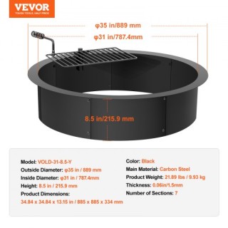 Δακτύλιος Πυράς VEVOR 35 με BBQ για Κάμπινγκ  DKJHH31INCH165WYPV0