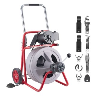 VEVOR Μηχάνημα Καθαρισμού Αποχετεύσεων 30μ x 13mm, Αυτόματη Τροφοδο...