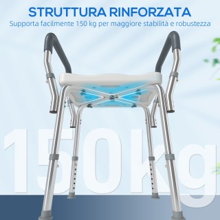 HOMCOM Ρυθμιζόμενο Σκαμπό Ντους με Μπράτσα και Οπές Αποστράγγισης, ...