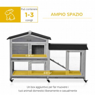 PawHut Διόροφη κουνελοτροφείο με προστατευτικό δίχτυ και ροδάκια απ...