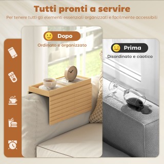 HOMCOM Bamboo Ξύλινος Δίσκος Καναπέ για Μπράτσο, Ευέλικτο Χαλάκι με...