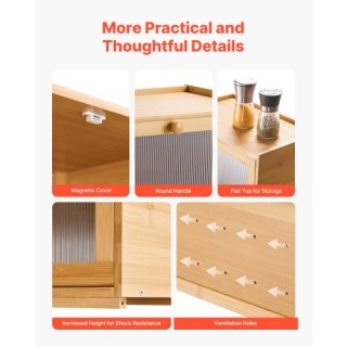 VEVOR Μεγάλης Χωρητικότητας Μπαμπού Κουτί Ψωμιού για Πάγκο Κουζίνας...