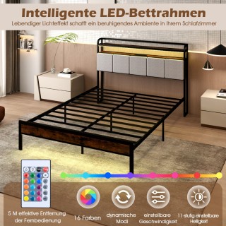 Costway Κρεβάτι με LED Ενσωματωμένο Φορτιστή και Αποθηκευτικό Χώρο ...