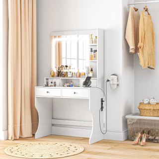 HOMCOM Τουαλέτα Μακιγιάζ με Φώτα LED 3 Αποχρώσεις και Καθρέφτη  Θύρ...