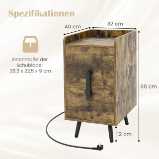 Costway Στενό Κομοδίνο με Φόρτιση: 2 Συρτάρια & USB, 40x32x60 εκ, Ρ...