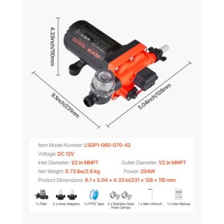 VEVOR Αντλία Νερού RV 12V, 6 GPM, Αυτόματη με Πίεση 70 PSI για Αυτο...
