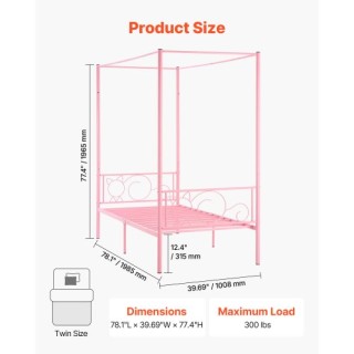 Μεταλλικό Υπέρθυρο Κρεβάτι Μονής Διάστασης με Κεφαλάρι & Τέσσερις Κ...