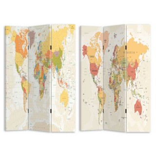 BAKAJI  Παραβάν 3 Πάνελ με Εκτύπωση Μπρος-Πίσω Υδρόγειος Χάρτης Δια...