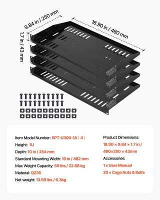 VEVOR Ράφι Σερβερ 1U, Μέγιστο Φορτίο 22.68 kg, 4 Τεμάχια, Βαθύ 254 ... VEVOR Ράφι Σερβερ 1U, Μέγιστο Φορτίο 22.68 kg, 4 Τεμάχια, Βαθύ 254 ...