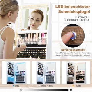 Costway Λευκή Ντουλάπα Κοσμημάτων με Καθρέφτη και Ρυθμιζόμενα LED Φ...