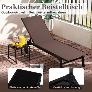 Costway Ξαπλώστρα Κήπου με Ρόδες & Πλαϊνό Τραπέζι, Ρυθμιζόμενη Πλάτ...