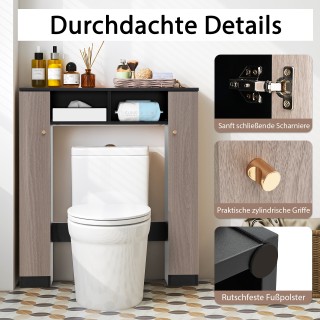 Costway Μαύρο Ντουλάπι Μπάνιου πάνω από την Τουαλέτα με Διπλές Πόρτ...