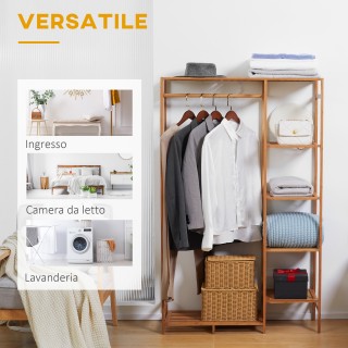 HOMCOM Κρεμάστρα από Μπαμπού με 6 Ράφια και Ράβδο για Κρεμάστρες, 9...