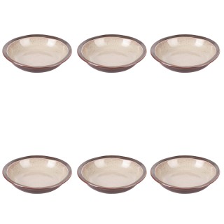 Villa DEste  Σετ 6 βαθιά πιάτα μπεζ σε πηλό με καφέ περίγραμμα Bret...