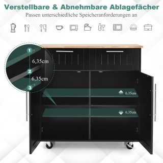 Costway Πολυλειτουργικό Μαύρο Τρόλεϊ Κουζίνας με Συρτάρια και Ντουλ...