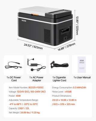 VEVOR Ηλεκτρικό Φορητό Ψυγείο Αυτοκινήτου 22L, DC 12/24V AC100-240V...
