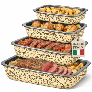 BAKAJI Σετ 4 Ορθογώνια Αντικολλητικά Ταψιά με Χερούλια 20-25-30-35ε...