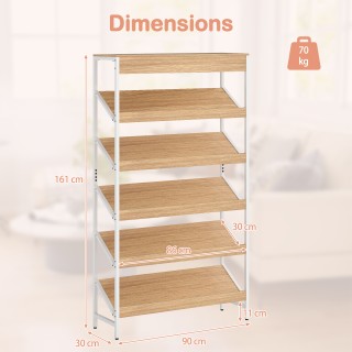 Costway Ελεύθερη Βιβλιοθήκη με Μεταλλικό Σκελετό Ύψους 161 cm - Φυσ...