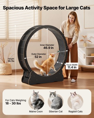 VEVOR Μαύρος Ξύλινος Τροχός Άσκησης για Γάτες με Χαλί, 132cm MZMPBJ...