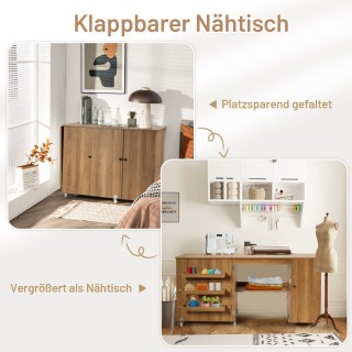 Costway Πτυσσόμενο Τραπέζι Ραπτικής 158 x 50 x 75 εκ - Καφέ HW66623NA+