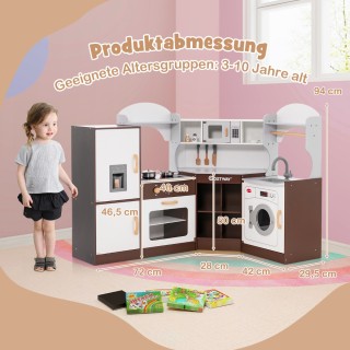 Costway  Ξύλινη παιδική γωνιακή κουζίνα με ήχο, φωτισμό, παγωτομηχα...