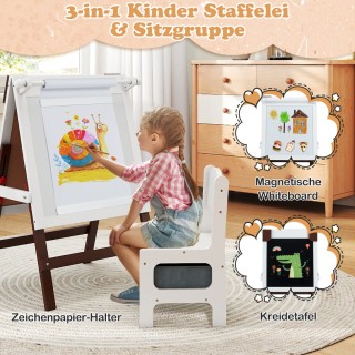 Costway Παιδική Ρυθμιζόμενη Καβαλέτο με Καρέκλα & Διπλής Όψεως Πίνα...