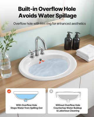 VEVOR Οβάλ Λευκό Κεραμικό Νιπτήρα 485 x 425 mm με Υπερχείλιση και 3... VEVOR Οβάλ Λευκό Κεραμικό Νιπτήρα 485 x 425 mm με Υπερχείλιση και 3...