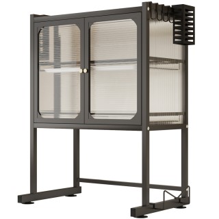 BAKAJI Ράφι Ντουλάπι Φούρνου Μικροκυμάτων με Γυάλινη Βιτρίνα σε Μαύ...