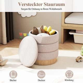 Costway Στρογγυλό Σκαμπό με Αποθηκευτικό Χώρο από Chenille, Αφαιρού...