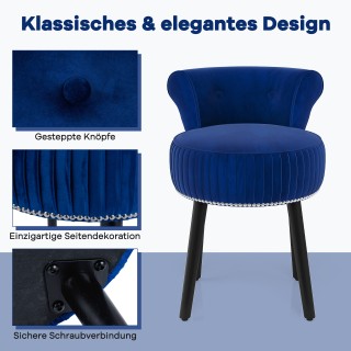 Costway Κομψό Σκαμπό Βανιτέ με Πλάτη και Ξύλινα Πόδια, Μπλε 66 εκ x...