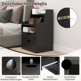 Costway Μοντέρνο Κομοδίνο με LED Φώτα & Σταθμό Φόρτισης, 2 Συρτάρια...