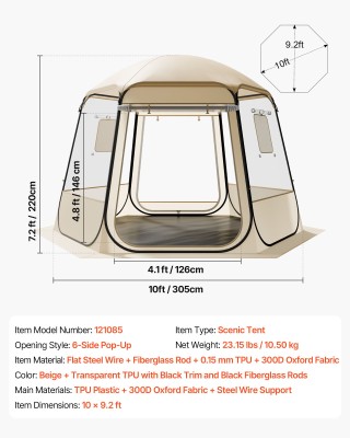 VEVOR Διάφανη Σκηνή Φυσαλίδα 3.05 x 2.75 m με Πανοραμική Θέα JGZ109... VEVOR Διάφανη Σκηνή Φυσαλίδα 3.05 x 2.75 m με Πανοραμική Θέα JGZ109...