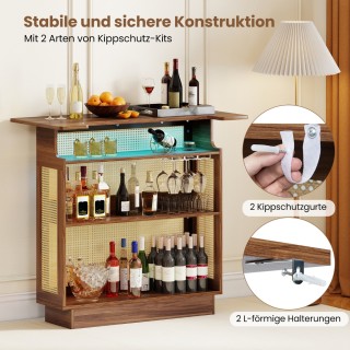 Costway Φωτιζόμενη Ραττάν Μπάρα με Θήκες Ποτηριών & Ράφια Κρασιών, ...